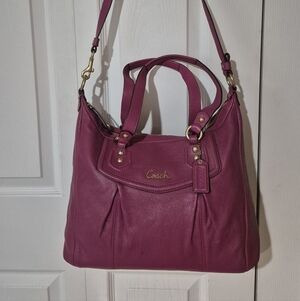 Coach Magenta Ashley Satchel Pink Leather Shoulder Bag With Gold Hardware